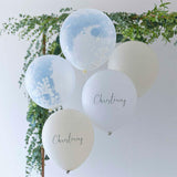 White, Nude & Confetti Christening Balloon Bundle 5pk - The Party Room