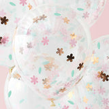 Rose Gold Floral Confetti Balloons 5pk - The Party Room