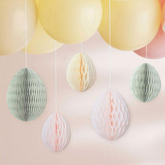 Pastel Honeycomb Hanging Easter Egg Decorations 5pk - The Party Room