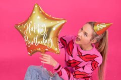 Gold Happy Birthday Star Foil Balloon - The Party Room