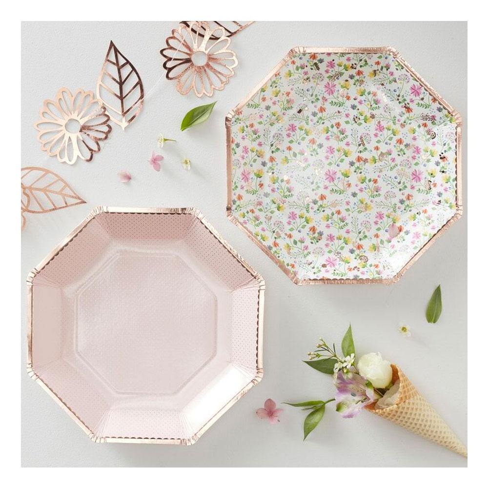 Pink floral deals paper plates