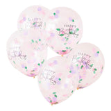Floral Confetti Happy Birthday Balloons 5pk - The Party Room