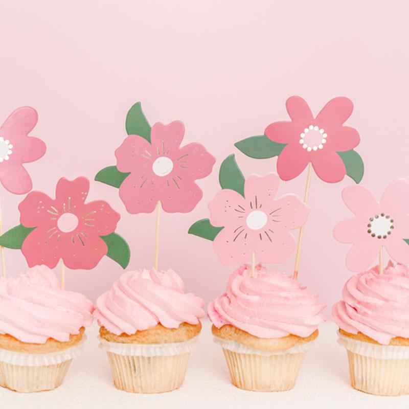 Flower Cake & Cupcake Toppers 8pk - The Party Room