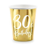 Gold 30th Birthday Cups 6pk