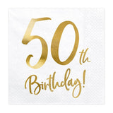 White & Gold 50th Birthday Napkins 20pk