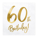 White & Gold 60th Birthday Napkins 20pk - The Party Room