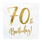 White & Gold 70th Birthday Napkins 20pk