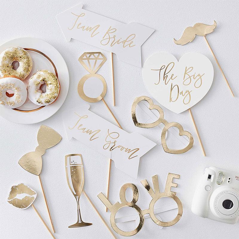 Gold Wedding Photo Booth Props - The Party Room
