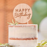 Wooden Round Happy Birthday Cake Topper