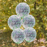 Happy Birthday Leaf Confetti Balloons 5pk - The Party Room