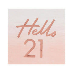 Hello 21 Rose Gold Napkins 16pk - The Party Room