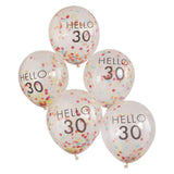Hello 30 Rainbow Confetti 30th Birthday Balloons 5pk - The Party Room