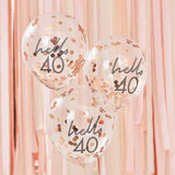 Hello 40 Rose Gold Confetti Balloons 5pk - The Party Room
