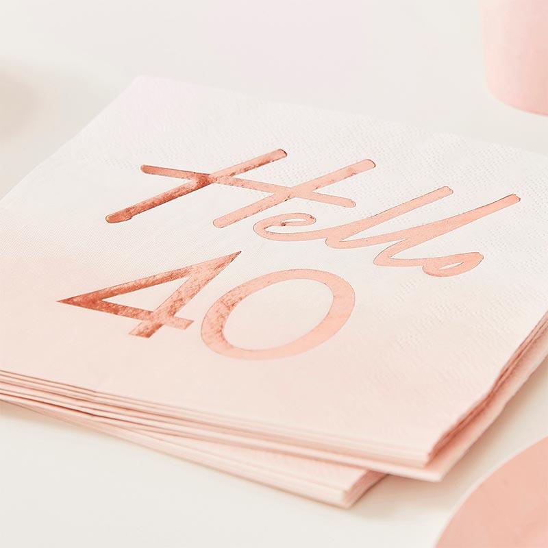 Hello 40 Rose Gold Napkins 16pk - The Party Room