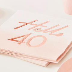 Hello 40 Rose Gold Napkins 16pk - The Party Room