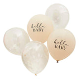 Hello Baby Taupe & Cloud Confetti Baby Shower Balloons 5pk - The Party Room