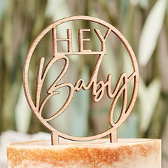 Wooden Hey Baby Shower Cake Topper - The Party Room