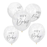 Hey Baby Shower Confetti Balloons 5pk - The Party Room