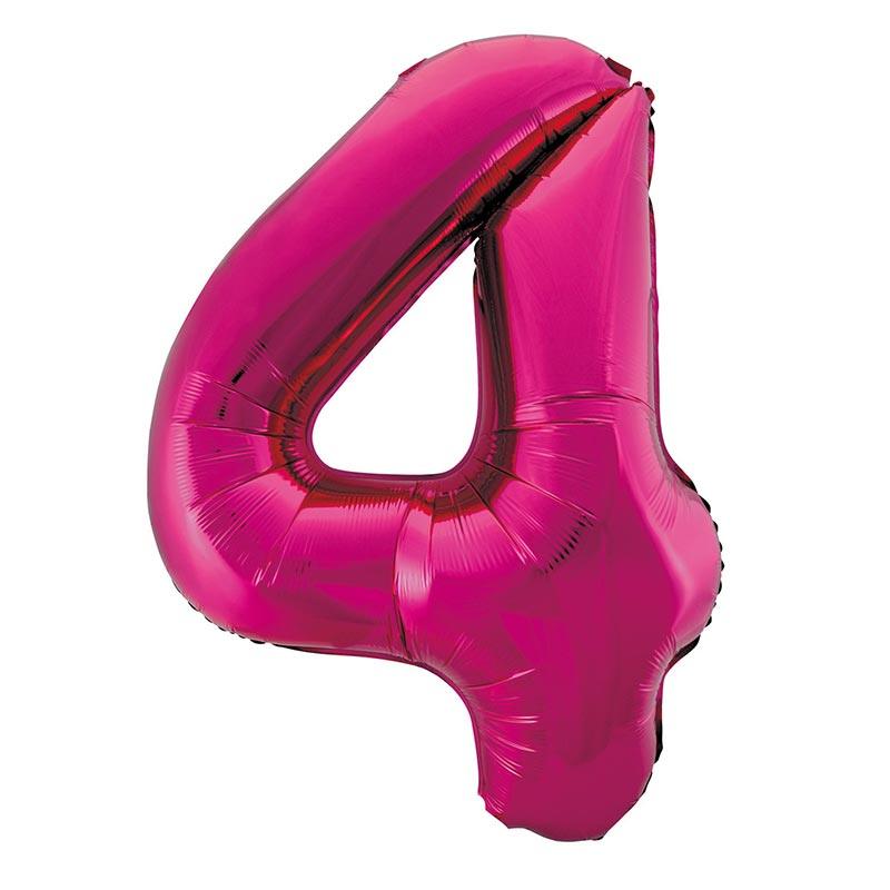 Hot Pink Giant Foil Number Balloon - 4 - The Party Room