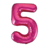 Hot Pink Giant Foil Number Balloon - 5 - The Party Room