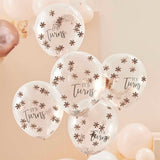 Rose Gold It's Twins Confetti Balloons 5pk - The Party Room