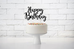 Black Happy Birthday Cake Topper - The Party Room