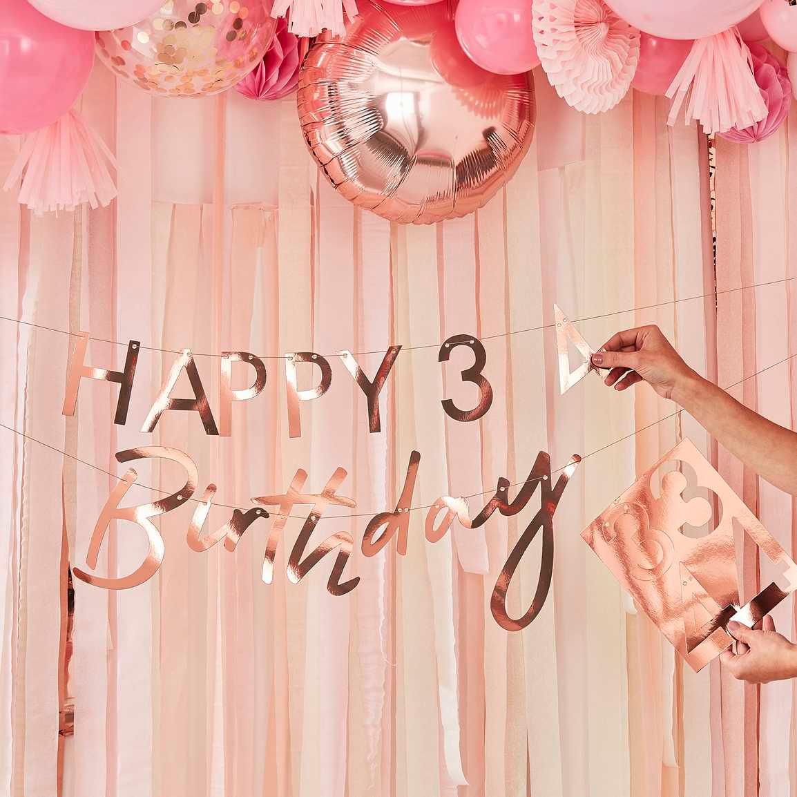 Customisable Milestone Rose Gold Birthday Banner - The Party Room
