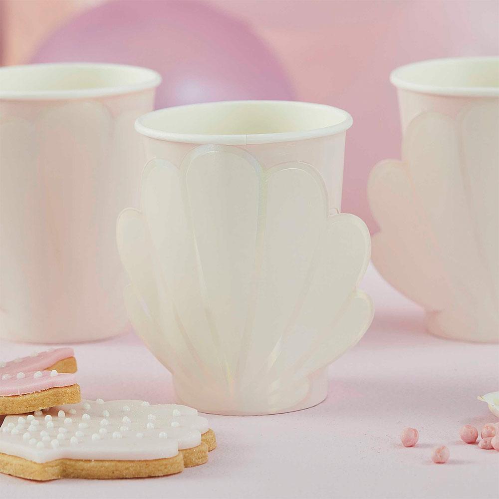 Mermaid Iridescen & Pink Shell Cups 8pk - The Party Room