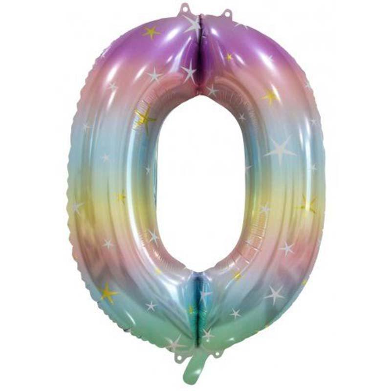 Pastel Rainbow Giant Foil Number Balloon - 0 - The Party Room