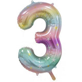 Pastel Rainbow Giant Foil Number Balloon - 3 - The Party Room