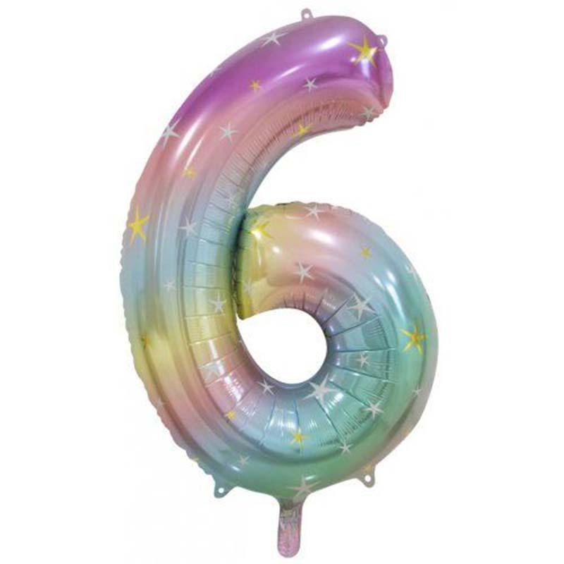 Pastel Rainbow Giant Foil Number Balloon - 6 - The Party Room