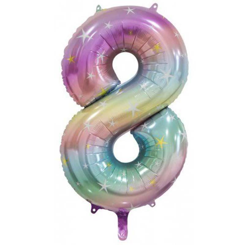 Pastel Rainbow Giant Foil Number Balloon - 8 - The Party Room