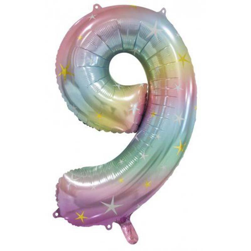 Pastel Rainbow Giant Foil Number Balloon - 9 - The Party Room