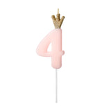 Pink Number 4 Crown Candle