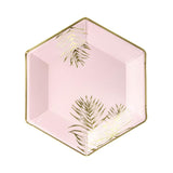 Pink & Gold Leaf Hexagonal Plates 6pk - The Party Room