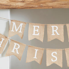 Hessian Burlap Merry Christmas Bunting - The Party Room