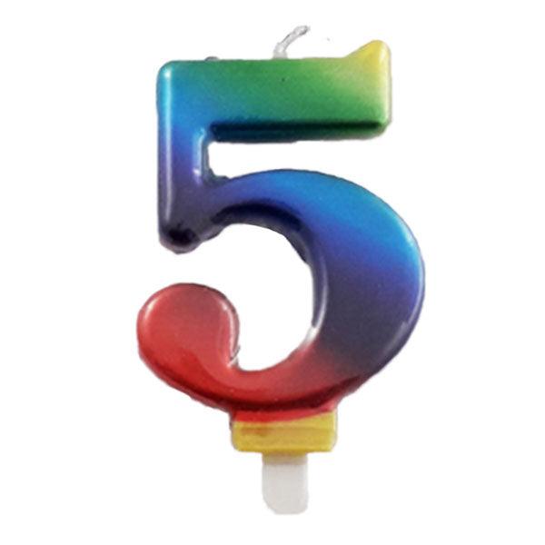 Metallic Rainbow Candle - Number 5 - The Party Room