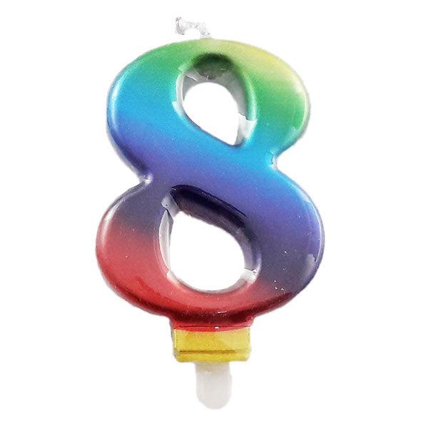 Metallic Rainbow Candle - Number 8 - The Party Room