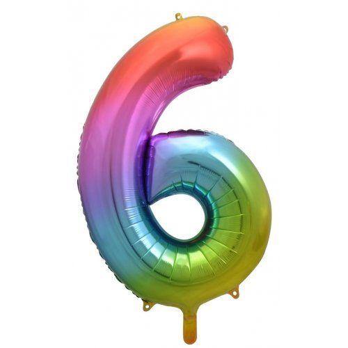 Rainbow Giant Foil Number Balloon - 6 - The Party Room