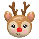 Jumbo Red-Nosed Reindeer Head Foil Balloon - The Party Room