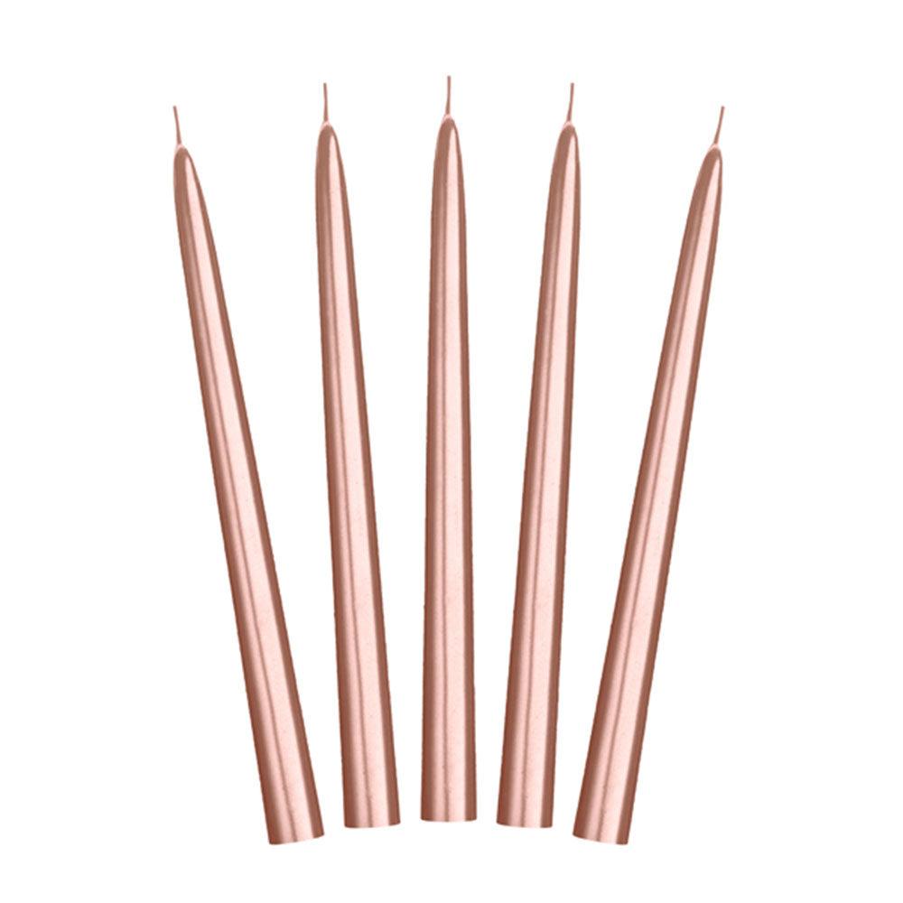 Metallic Rose Gold Taper Dinner Candles 10pk - The Party Room