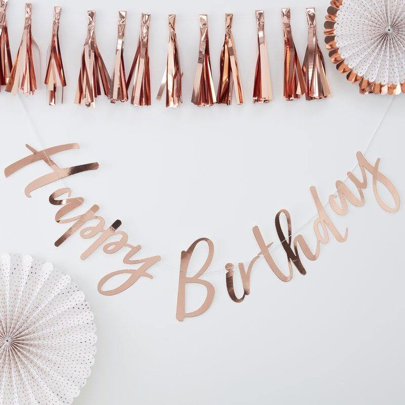 Rose Gold Happy Birthday Bunting Banner - The Party Room