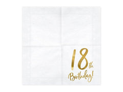 White & Gold 18th Birthday Napkins 20pk - The Party Room