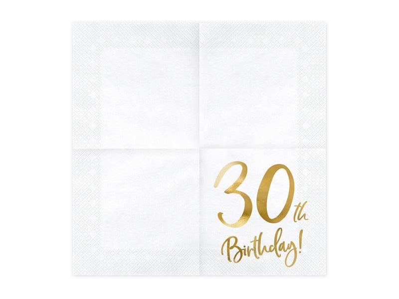 White & Gold 30th Birthday Napkins 20pk - The Party Room