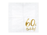 White & Gold 60th Birthday Napkins 20pk - The Party Room