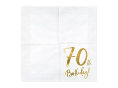 White & Gold 70th Birthday Napkins 20pk - The Party Room