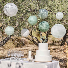 Sage & White Paper Lantern Hanging Decorations 8pk - The Party Room