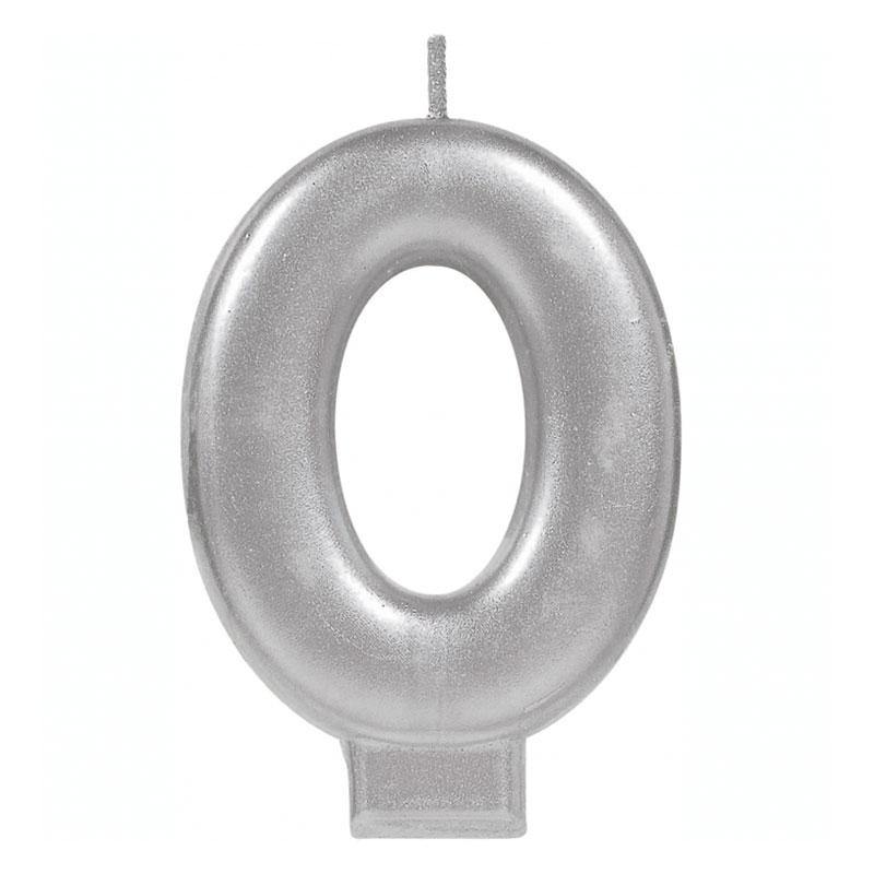 Metallic Silver Candle - Number 0 - The Party Room