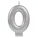 Metallic Silver Candle - Number 0 - The Party Room