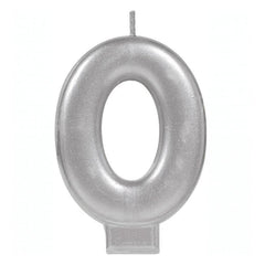 Metallic Silver Candle - Number 0 - The Party Room